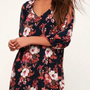 Navy Blue Floral Print Dress
